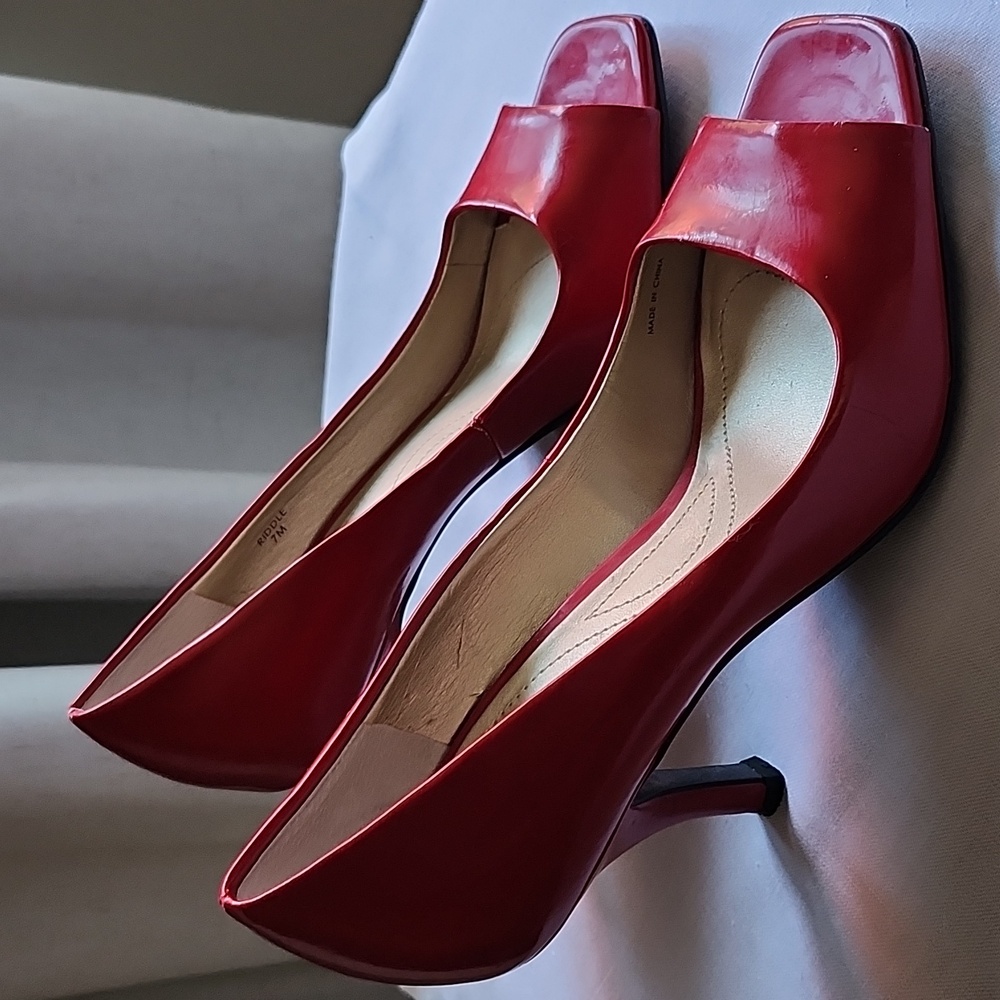 Tahari Red Patent Open Toe Pumps